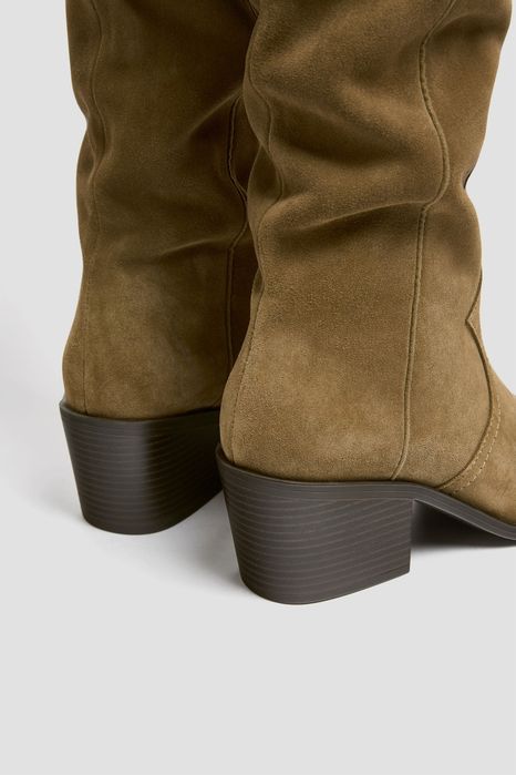 SKÓRZANE Kozaki 38 Buty Botki Brązowe Camel Kowbojki Obcasie za Kolano