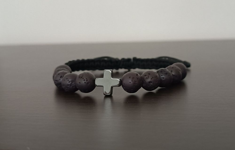 Różaniec na rękę lawa wulkaniczna 10mm hematyt