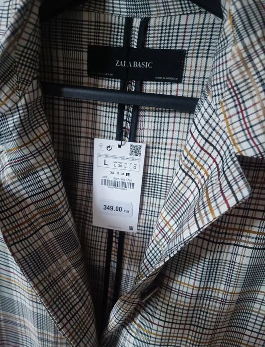 Zara Basic płaszcz w kratę nowy L