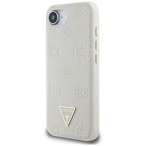 Etui Guess Grained Hot Stamp Peony Triangle Logo MagSafe na iPhone 16e
