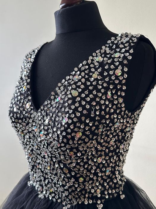 Wedding Dress Suknia Balowa Czarna  Cekiny Tiul Błyszcząca Głębokie V