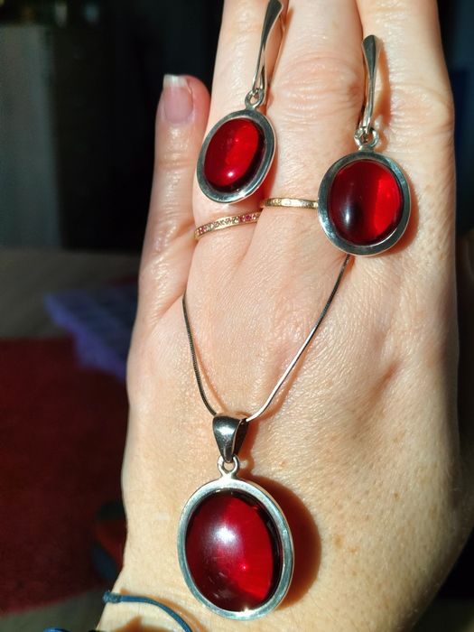 Zestaw srebro i bursztyn bałtycki