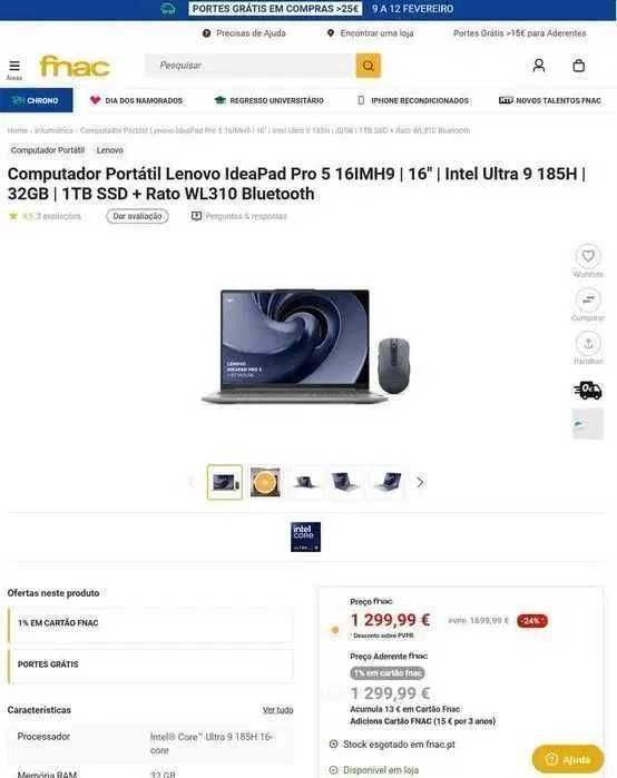 Lenovo IdeaPad Pro 5i - intel core ultra 9 - 32GB - 1TB