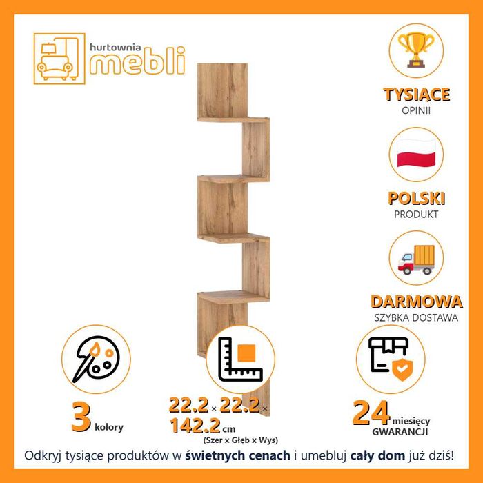 Regał Wiszący Na Książki Zigi 22cm Wysoka Półka Do Salonu Nowoczesna