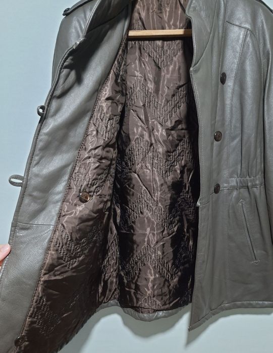 Шкіряна куртка з стійкою і кулісою сіро-коричневого кольору 100% шкіра