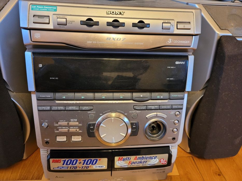 Wieża Sony RXD7 + 2 oryginalne kolumny – radio, kasety, 3CD – okazja