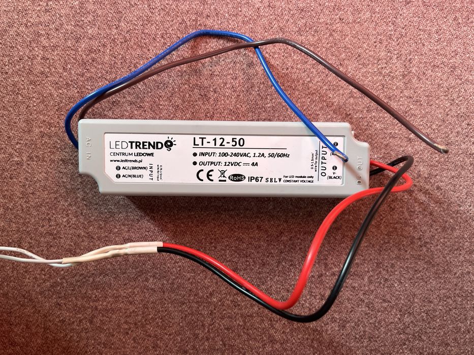 Zasilacz LED 12V 4A 50W IP67 do taśm LED – LEDTREND LT-12-50
