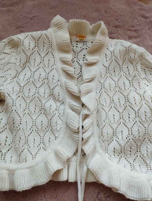 Biały/ecru elegancki sweterek/bolerko/kardigan 140/146cm komunia