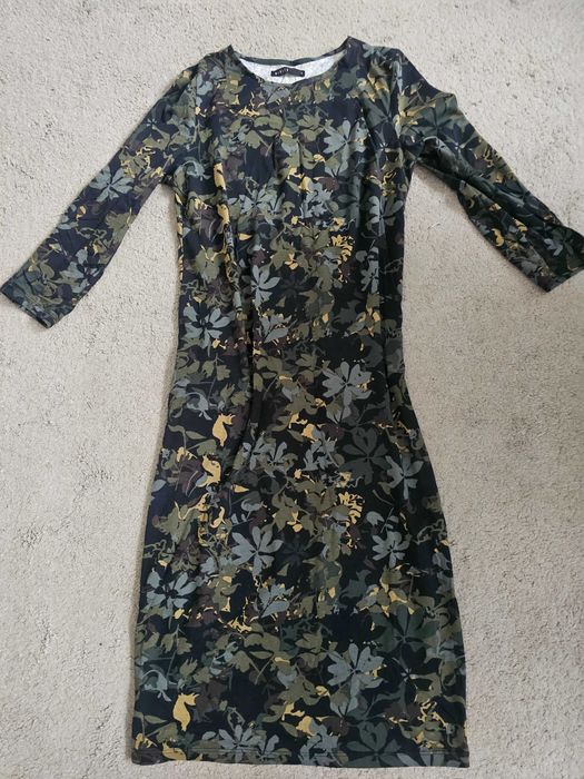 Czarna sukienka midi w liście- 100% bawełna