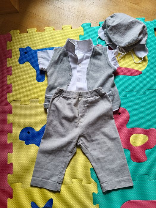 Komplet wizytowy, lniany strój do chrztu świętego