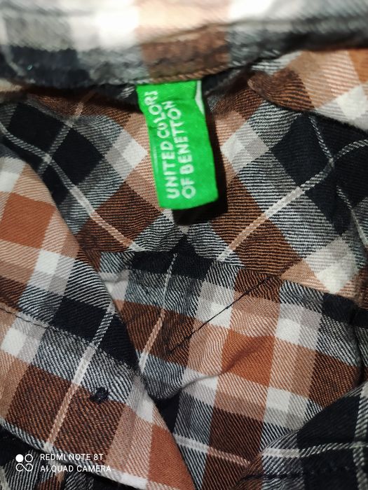 98 benetton koszula w kratę idealna jak nowa brązowa z kołnierzyk