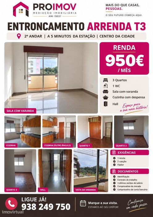 Entroncamento | Arrenda-se T3 no 2.º Andar
 Centro da cidade