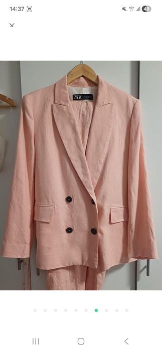 Лляний льон костюм рожевий брюки піджак жакет Zara s-m 36 38