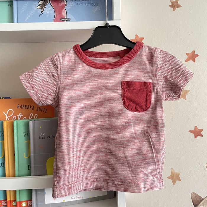 Next Bluzka krótki rękaw koszulka paski czerwony 100% bawełna 3 - 6 M