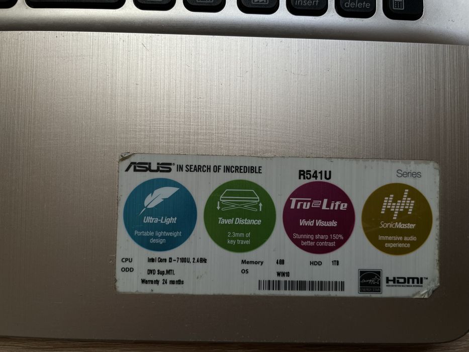 Ноутбук ASUS R541U Intel (R) Core (TM) i3-7100U  CPU 2.40GHz/ SSD 1 ТБ