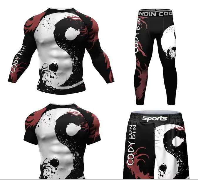 Комплект 3 в 1 рашгард для BJJ, MMA, боротьби, джиу-джитсу чорно-білий