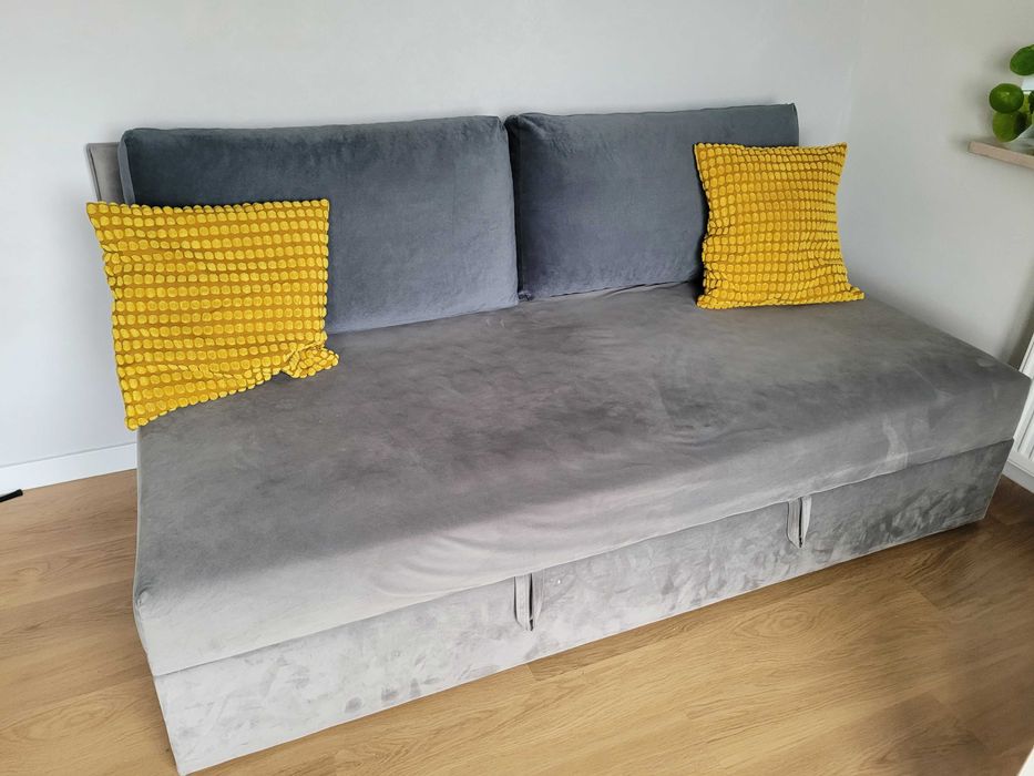 Tapczan 100x200cm szary welur z pojemnikiem