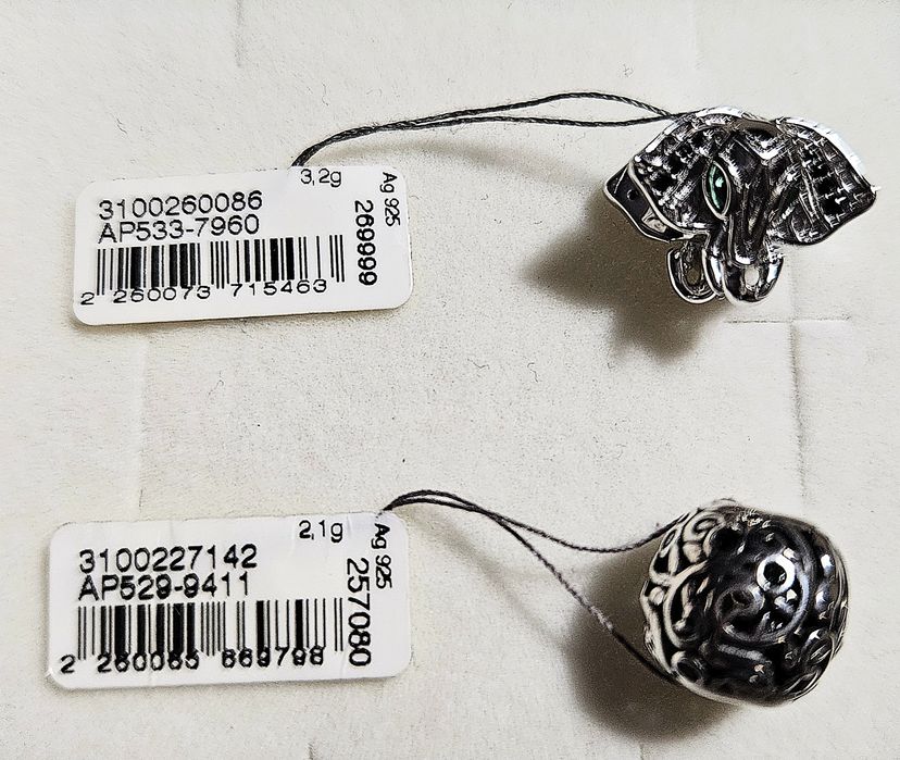 Zawieszka srebrna beads:słoń cyrkonie/kulka ptak cyrkonie Apart