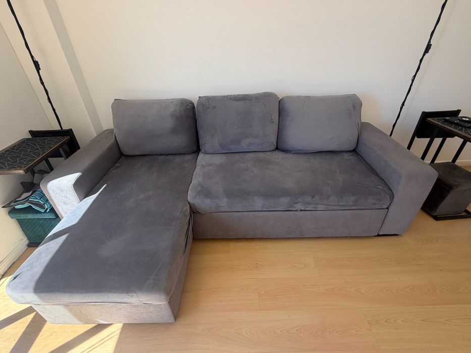 Sofá-cama 3 lugares com chaise longue