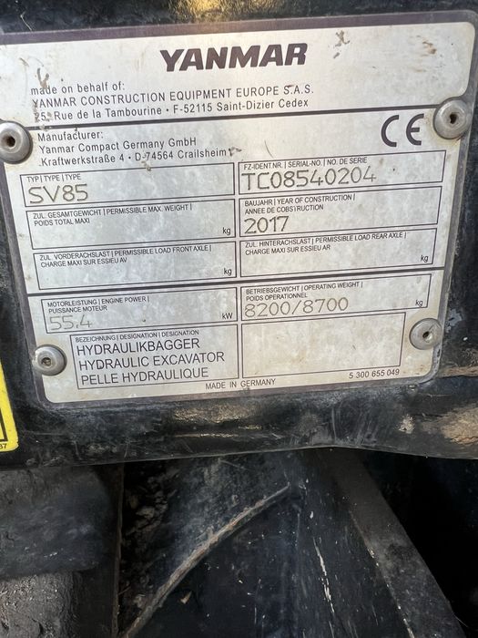 Yanmar SV 85.  2017 r.  8200 kg