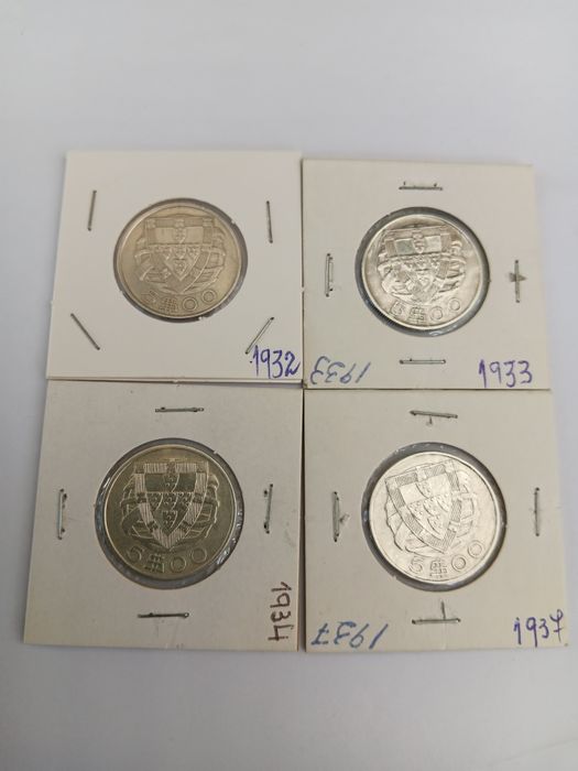 Colecção completa de moedas de 5 escudos, prata, caravelas