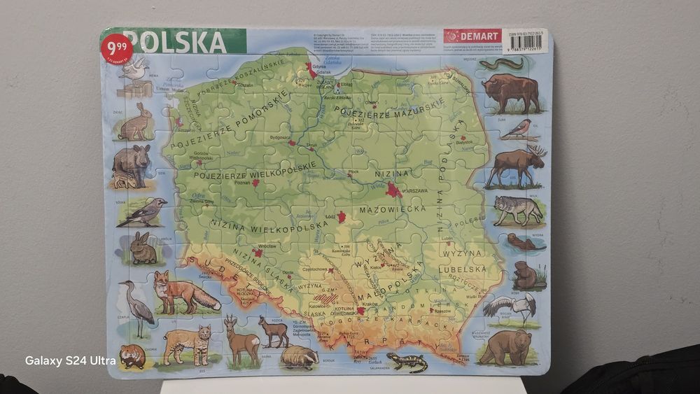 Puzzle ramkowe.Mapa Polski. 72 elementy.