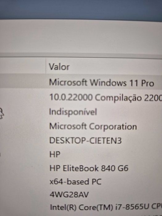 HP 840 G6 processador i7-8565U