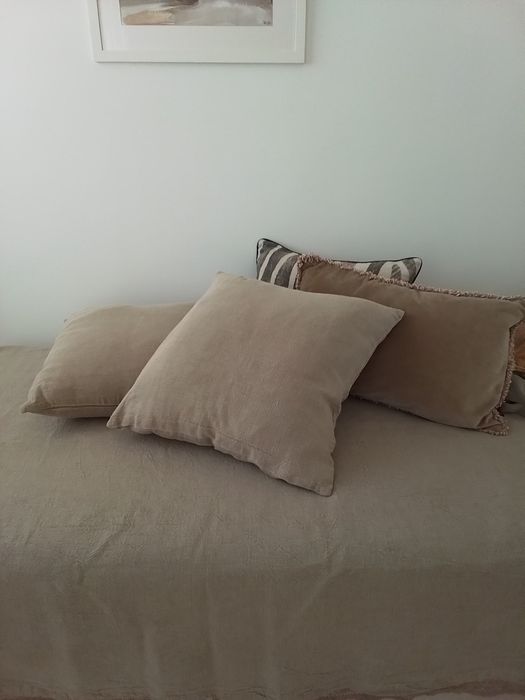 colcha para cama de solteiro e 2 capas de almofada em linho lavado