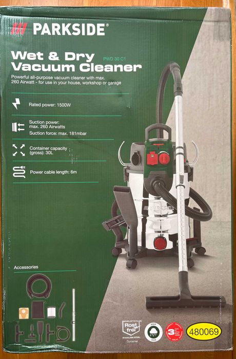 NOWy Odkurzacz do pracy na mokro lub sucho Parkside PWD 30 C1 1500W