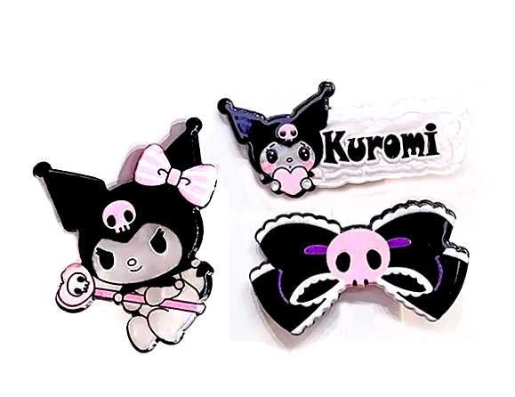 Zestaw 3 spinek do włosów Kuromi Kawaii japan harajuku alternative