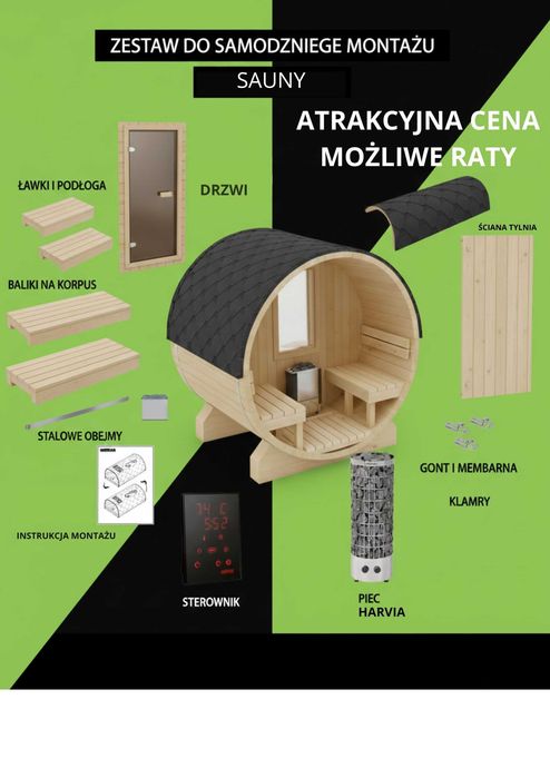 Sauna, beczka ogrodowa, do samodzielnego montażu