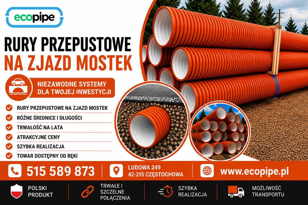 Rury na zjazd mostek rura przepustowa mostkowa karbowana fi 300 400 500 600
