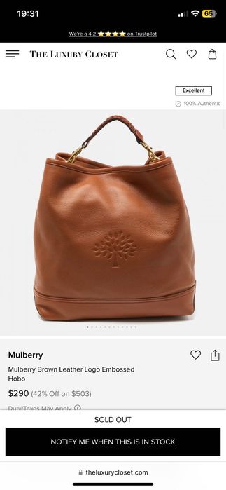Кожаная брендовая сумка хобо Mulberry