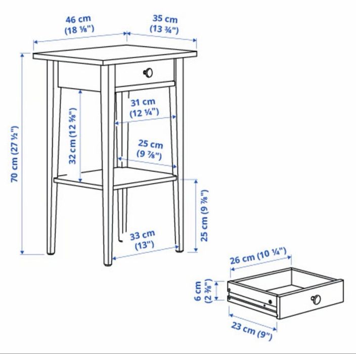 Mesa Cabeceira em Madeira Maciça Branca (HEMNES)