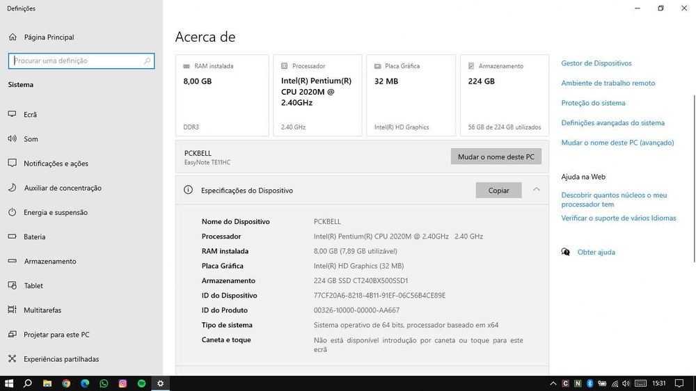 Portátil Packard Bell TE11HC com melhorias.