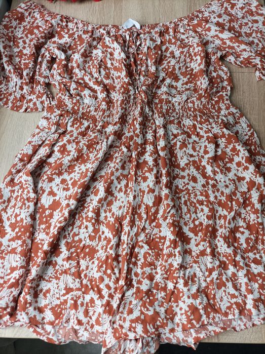Primark, kombinezon, brązowy, w biały motyw, XXXL, wiskoza