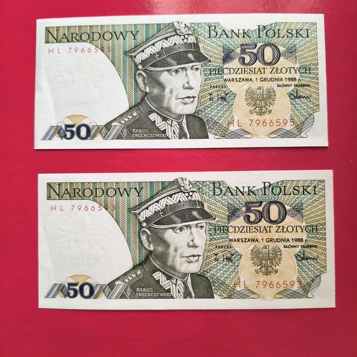 Nowe  Banknoty 50 zł 1988 - 2szt. PRL