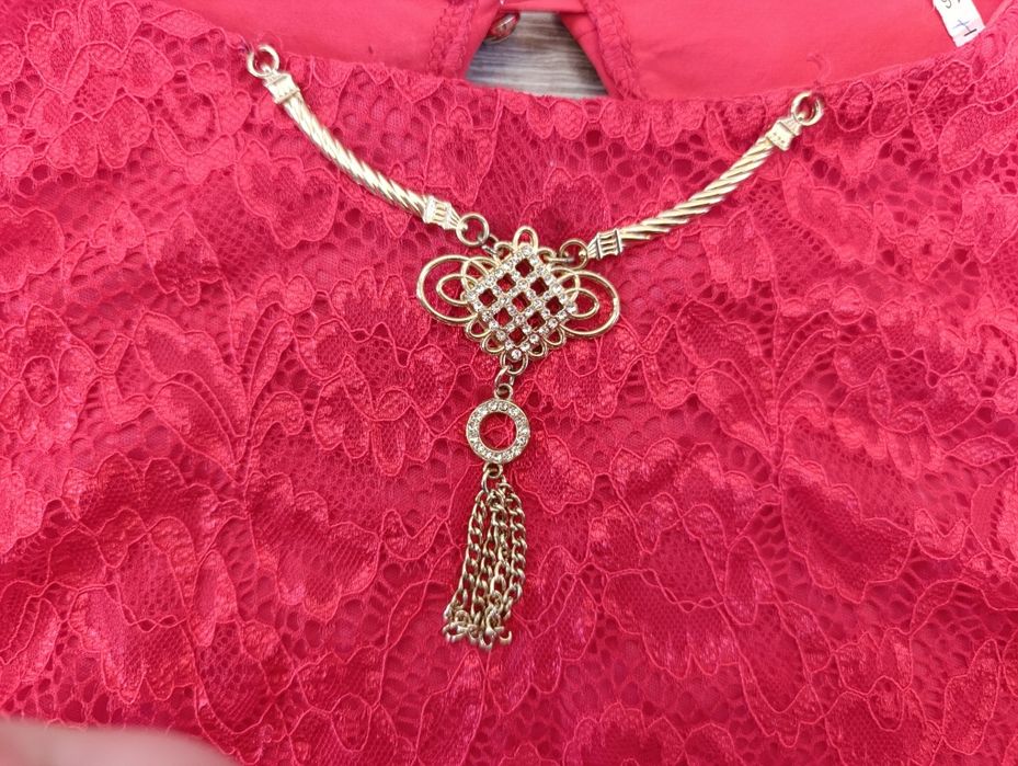 Жіноча сукня, довга, святкова, червона, топ і спідниця