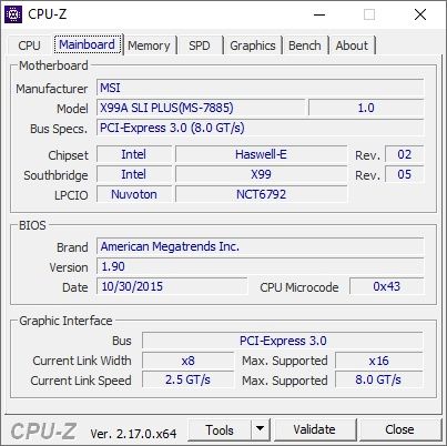 MSI X99A SLI PLUS, i7 5930k, 16gb DDR4 ram
