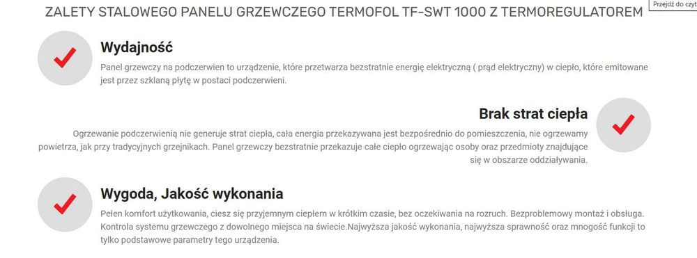 stalowe panele grzewcze z termoregulatorem na podczerwień TERMOFOL