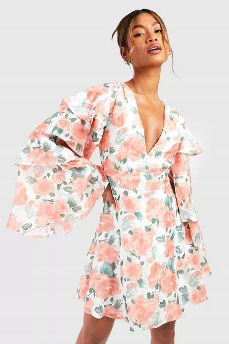 Boohoo 38 M Kwiecista Sukienka Coral Mini J29640