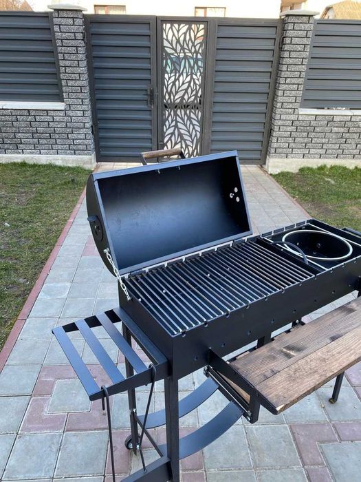 Мангал з кришкою та поличкою для дров метал 5 мм на 13 шампурів