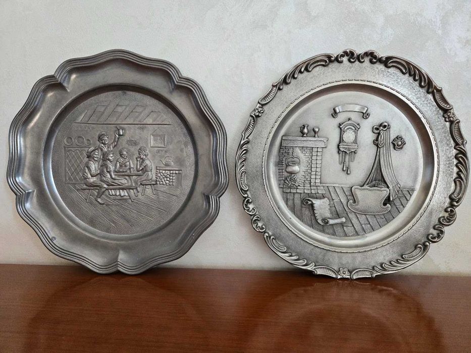 Памятная оловянная тарелка под гравировку (рождение/крещение). Настенная тарелка из олова 23 см (Винтаж) Германия / Обмен