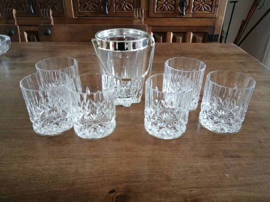 12 copos e balde de gelo cristal whisky