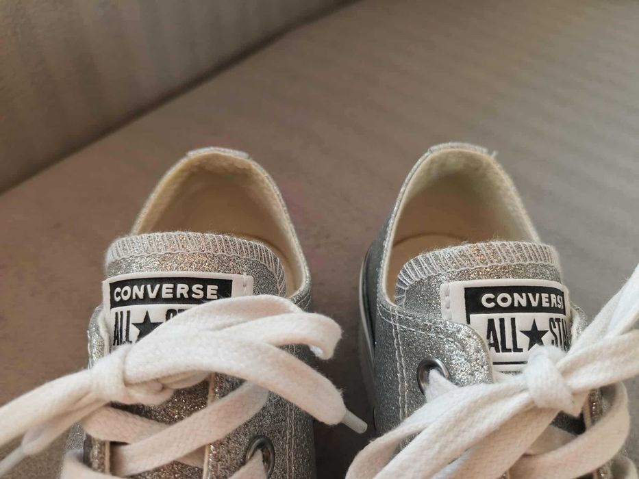 Srebrne buty, converse na platformie, brokatowe trampki, 39, 24,5cm