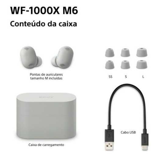 Auriculares True Wireless Bluetooth Sony WF-1000XM6S - Prateado -  Novo - Caixa Selada