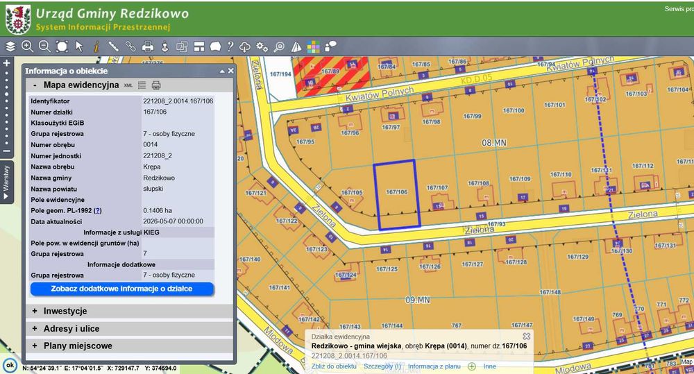 Uzbrojona działka budowlana Krępa Słupska, 5 km od Słupska, - Więcej
