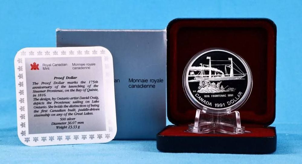 Канада 1 долар 1991р. СРІБЛО. ПРУФ. Сертифікат.