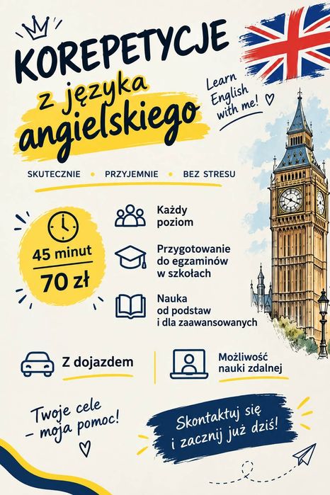 Korepetycje język angielski z dojazdem lub zdalnie