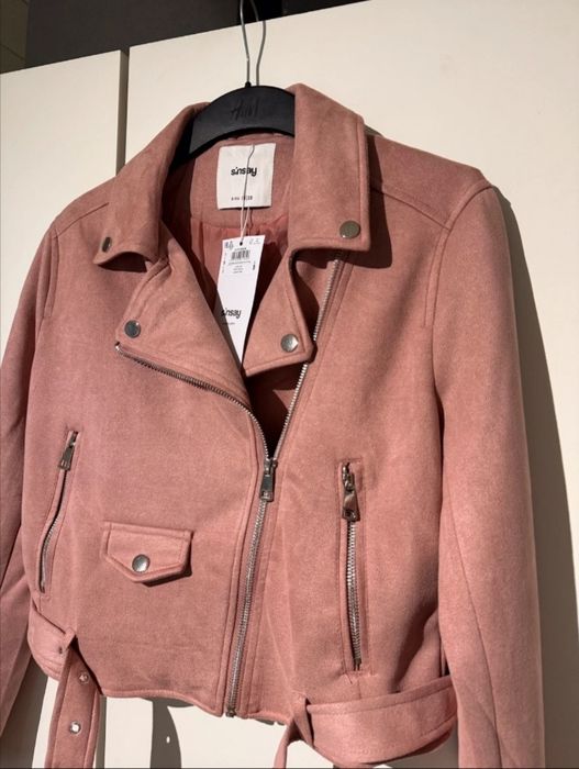 Sinsay kurtka ramoneska zamszowa pudrowy róż M